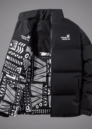 Для мужчины Утепленная куртка с текстовой вышивкой с геометрическим принтом двусторонний