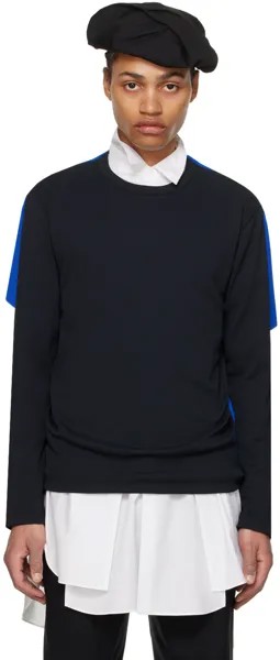 Черно-синяя многослойная футболка с длинным рукавом Comme Des Garcons