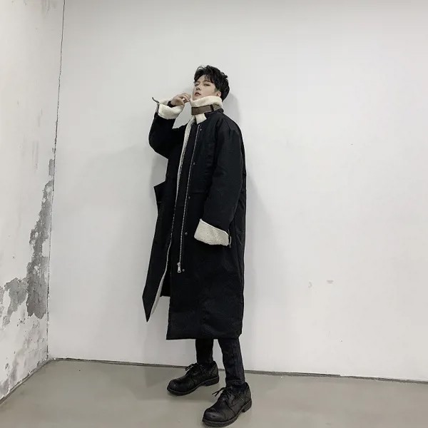 YASUGUOJI, Мужская японская винтажная уличная одежда в стиле панк, готика, толстые парки, верхняя одежда, мужская длинная куртка из хлопка и овеч...