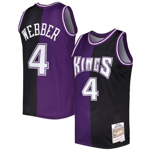 Мужская майка Mitchell & Ness Chris Webber фиолетового/черного цвета Sacramento Kings Hardwood Classics 2000-01 Split Swingman