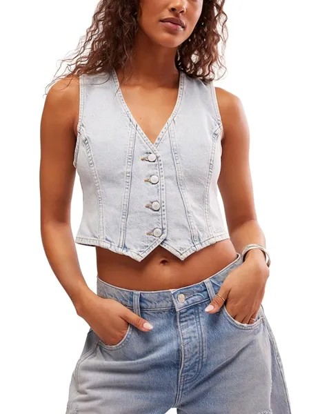 Утепленный жилет Free People Tate Denim, цвет Boardwalk Blues