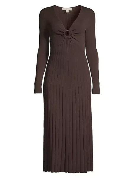 Трикотажное платье миди со складками и уплотнительными кольцами Michael Michael Kors, шоколад