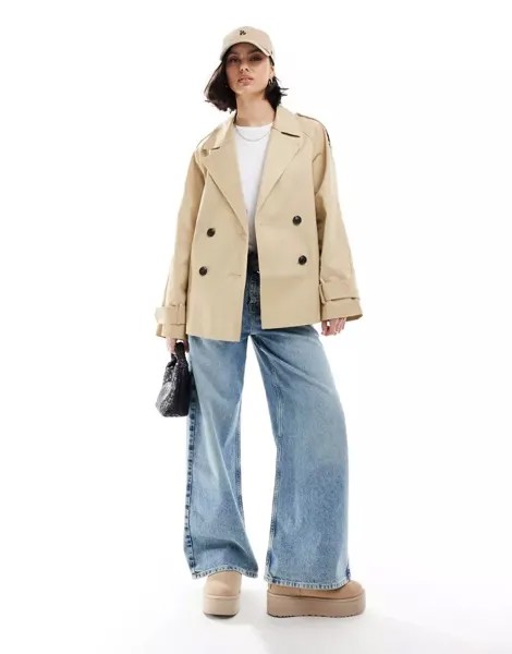 Бежевый укороченный тренч ASOS
