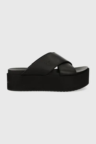 Кожаные тапочки FLATFORM CROSS MG UC Calvin Klein Jeans, черный