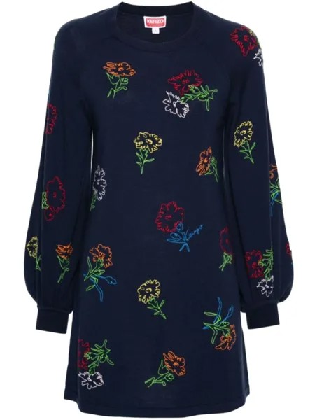Kenzo платье мини KENZO Drawn Flowers, синий