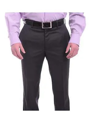 Мужские однотонные темно-синие шерстяные классические брюки Napoli Slim Front с плоской передней частью