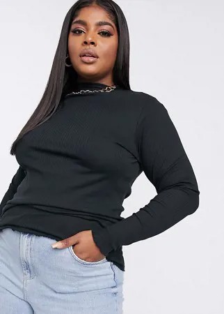 Черный лонгслив с волнистым краем Vero Moda Curve