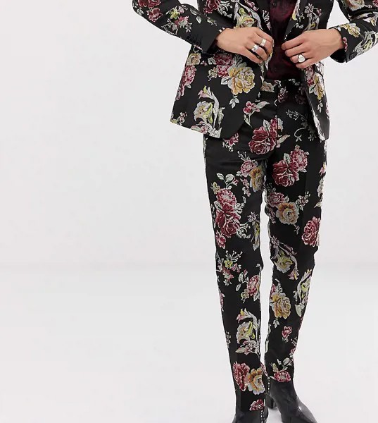 Облегающие брюки с цветочным принтом и эффектом металлик Heart & Dagger-Черный