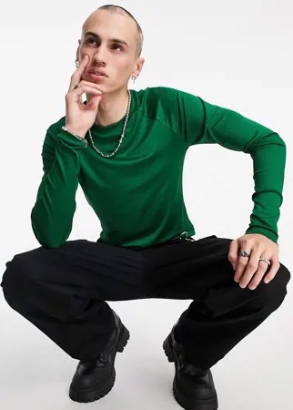 Зеленый облегающий лонгслив в рубчик с рукавами реглан ASOS DESIGN-Зеленый цвет