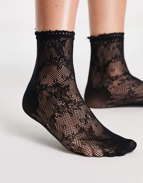 Черные носки из цветочного прозрачного кружева Hunkemöller Lucy Hale-Черный