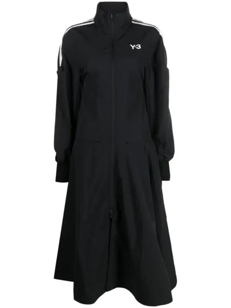 Y-3 расклешенное платье миди с отделкой в полоску, черный
