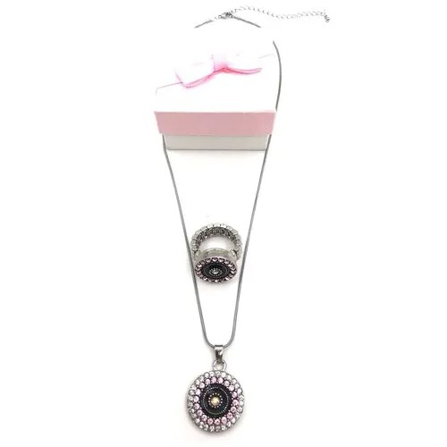 Комплект бижутерии BB1: подвеска, кольцо, стекло, эмаль, размер кольца: безразмерное, розовый