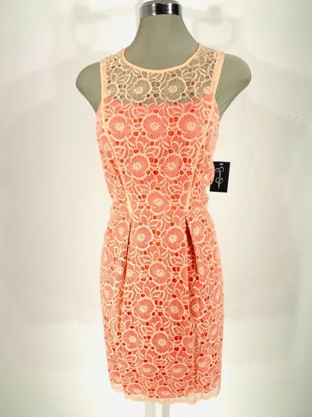 Jessica Simpson NWT Элегантное кружевное платье-футляр из органзы PALE BLUSH, размер 6