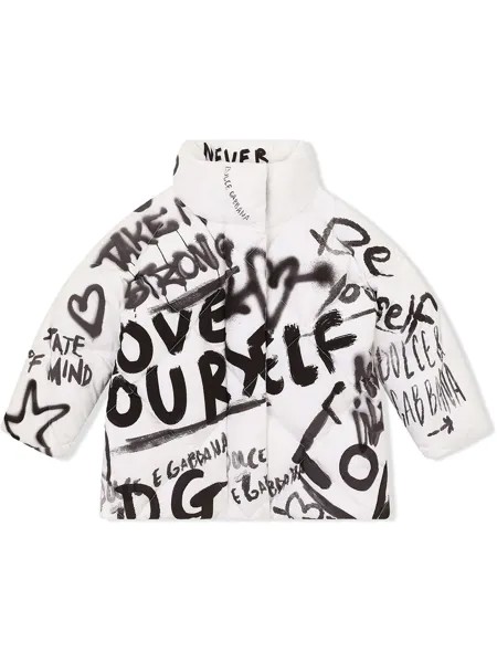 Dolce & Gabbana Kids стеганое пальто с принтом граффити