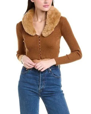 Женский укороченный кардиган в рубчик - Rouge, коричневый, L