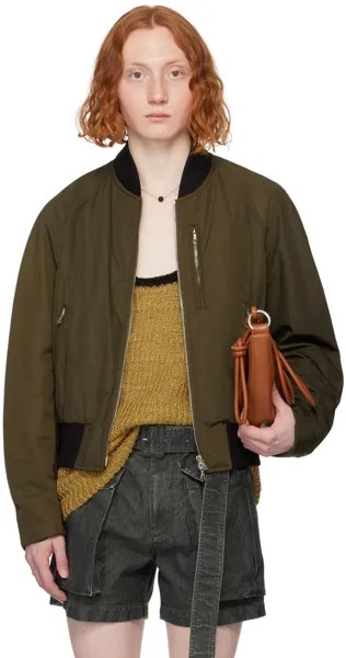 Утепленный бомбер цвета хаки Dries Van Noten