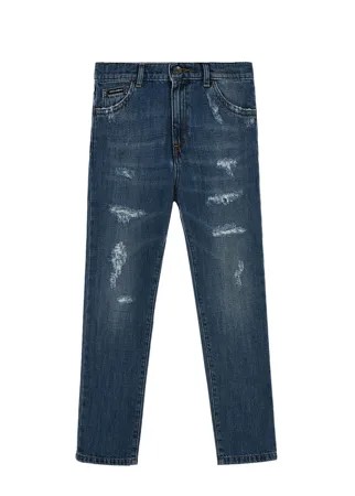 Синие regular fit джинсы с потертостями Dolce&Gabbana детские