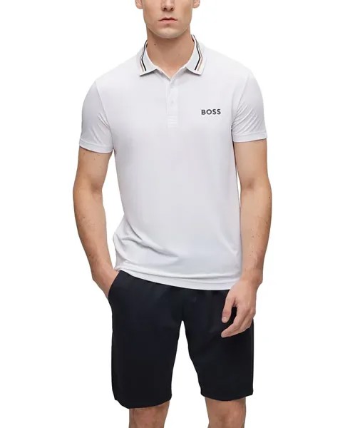 Мужская рубашка-поло с контрастным логотипом Hugo Boss, цвет White