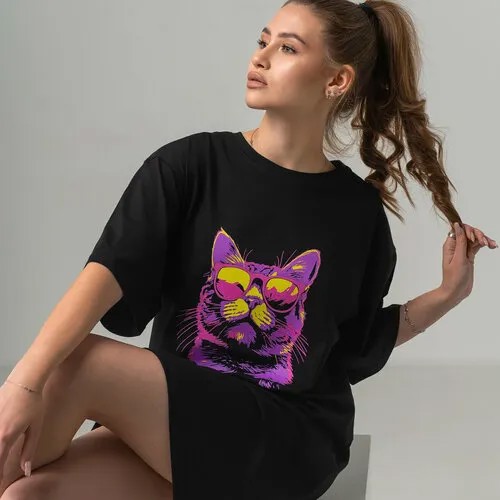Футболка Happyfox Для женщин, размер 48, розовый, черный