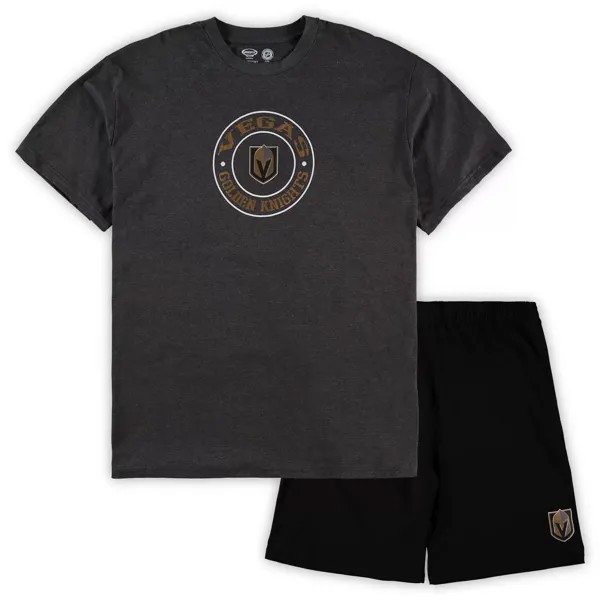 Мужская футболка Concepts Sport черная/темно-угольная с рисунком Vegas Golden Knights Big & Tall, комплект для сна и шорты