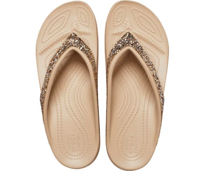 Сланцы Crocs Women's Crocs Sloane Glitter Wedge Flip, бежевый/золотой