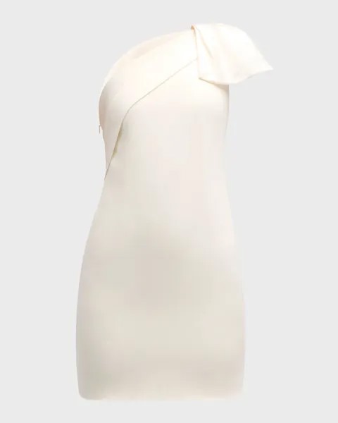 Мини-платье из атласного крепа с асимметричным бантом на одно плечо Roland Mouret, цвет Beige
