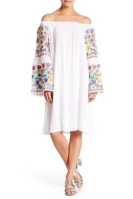 MEGHAN LA Белое платье-колокол с цветочной вышивкой EDEN Туника Los Angeles XL