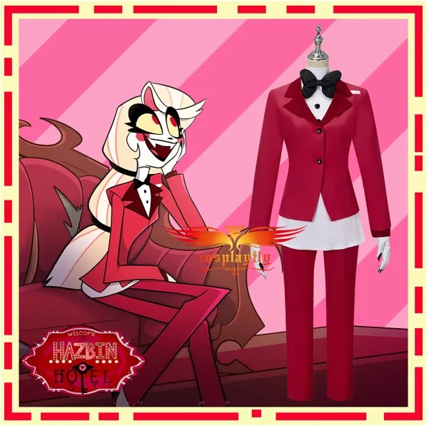 Костюм для мальчика аниме Hazbin Cos, гостиничный аластор, костюм для косплея, мужская красная униформа, куртка, брюки, футболка, перчатки с банто...