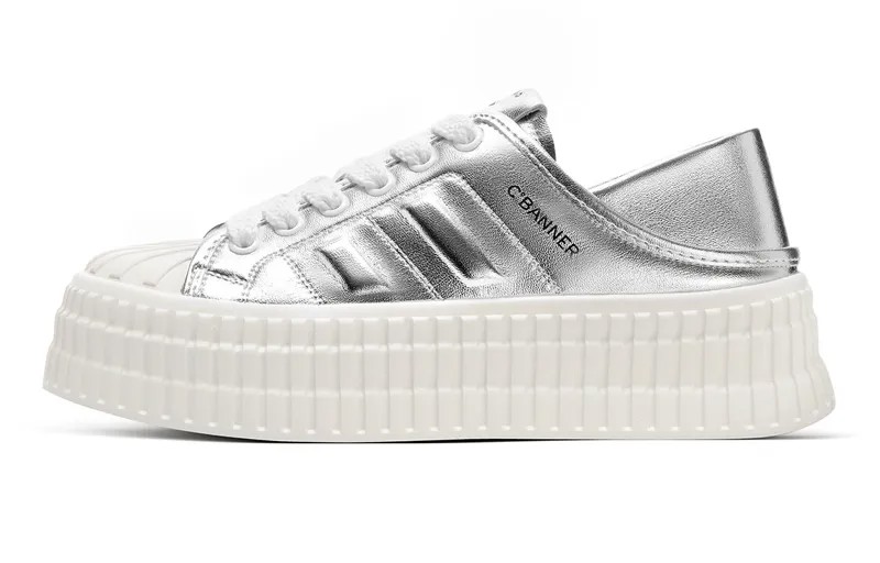 Кроссовки C°BANNER Skateboarding Shoes Women's Low-top Silver, серебряный