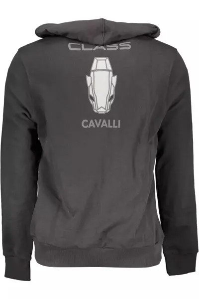 Cavalli Class Элегантная хлопковая мужская толстовка с капюшоном, черный