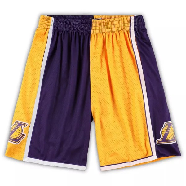 Мужские шорты Mitchell & Ness золотого/фиолетового цвета Los Angeles Lakers Big & Tall из твердой древесины с разрезом и классическими шортами Swingman