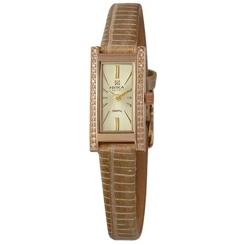 Наручные часы НИКА женские, кварцевые, корпус золото, 585 проба, бриллиантбежевый