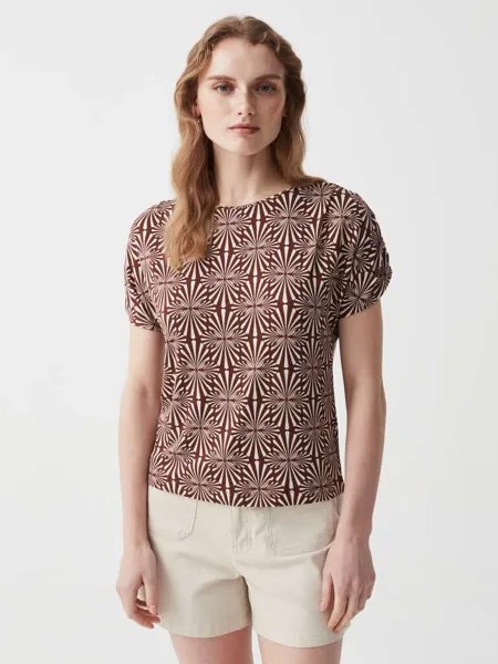 Футболка с принтом и гофрировкой Ovs, цвет white/brown