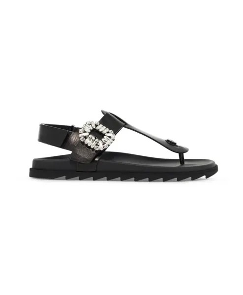 Кожаные шлепанцы с пряжкой и стразами Roger Vivier, черный