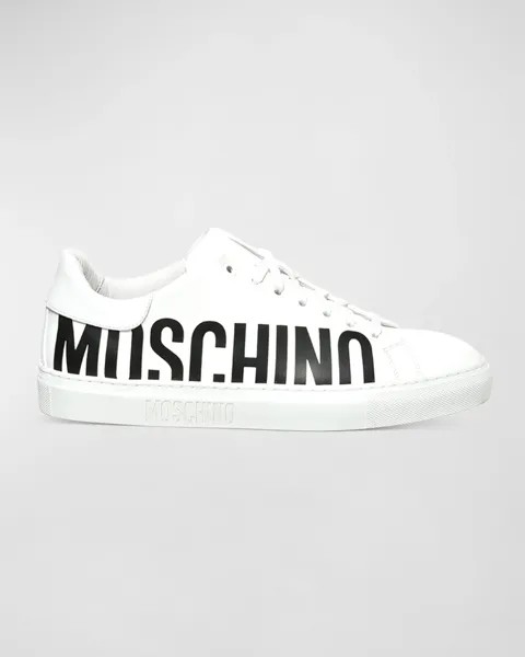 Мужские двухцветные кожаные низкие кеды с логотипом Moschino, цвет White