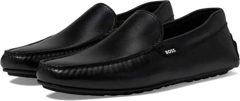 Лоферы Noel Smooth Leather Moccasins BOSS, цвет Black Midnight