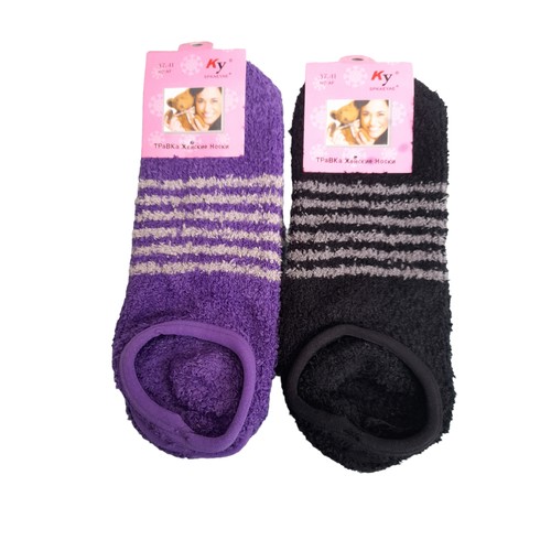 Женские подследники Soft укороченные, утепленные, с силиконовыми вставками, махровые, размер 37/41, черный, фиолетовый