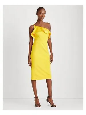 Женское желтое вечернее платье-футляр без рукавов с рюшами и молнией RALPH LAUREN 12