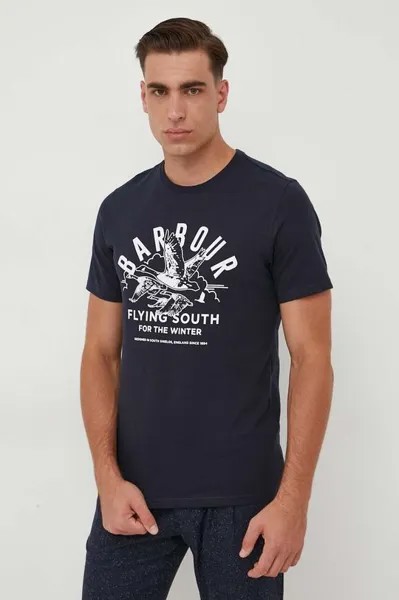 Хлопковая футболка Barbour, темно-синий