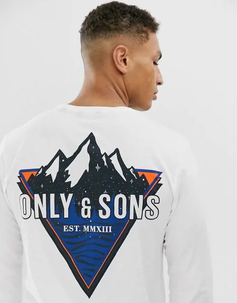 Белый лонгслив с принтом Only & Sons