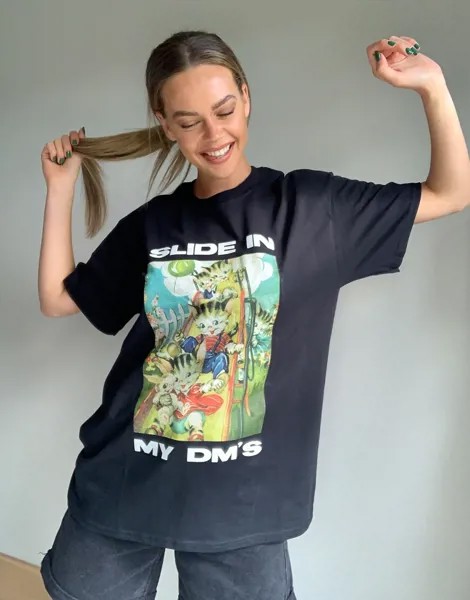 Oversized-футболка с принтом New Girl Order-Черный
