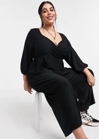 Черный фактурный комбинезон с запахом ASOS DESIGN Curve-Черный цвет