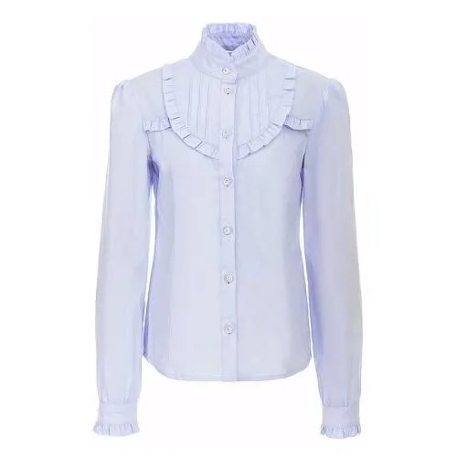 Блузка с кокеткой, воротником-стойкой и рюшами, голубая, SSFSG-829-23008-303, Silver Spoon, школьная форма, детская блузка для девочек, размер 134 голубой