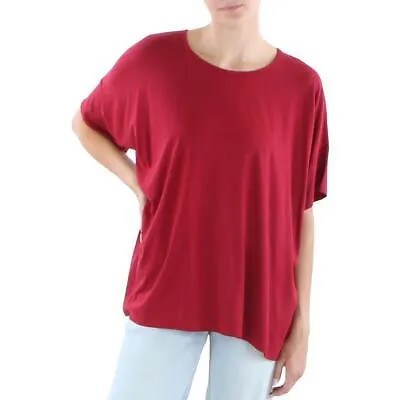 Eileen Fisher Womens Red Tencel Crewneck Tee T-shirt Top L BHFO 7352