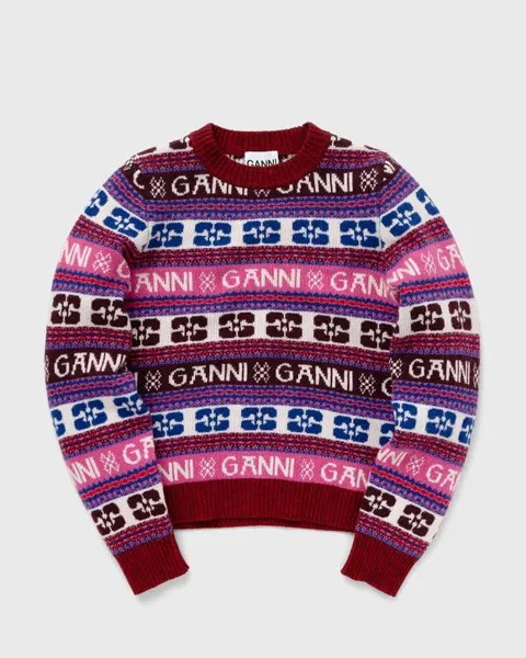 Пуловер Ganni Logo Wool Mix O-Neck Pullover, цвет multicolour