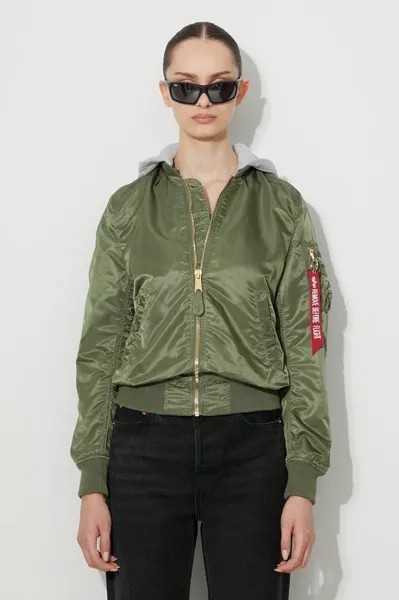 Куртка-бомбер с капюшоном MA-1 Alpha Industries, зеленый