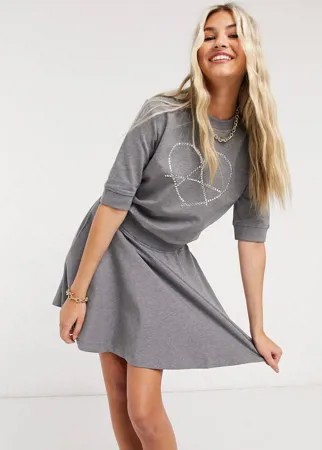 Серое приталенное платье мини с логотипом Love Moschino-Серый