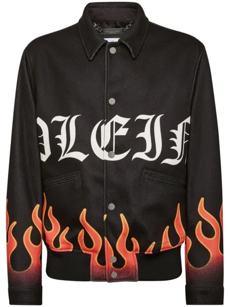 Philipp Plein бомбер с принтом Flame, черный