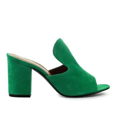 Женские туфли-мюли на каблуке Via Roma 15 изумрудно-зеленого цвета