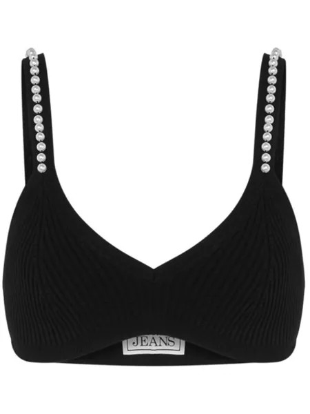 MOSCHINO JEANS трикотажный бюстгальтер с искусственным жемчугом, черный
